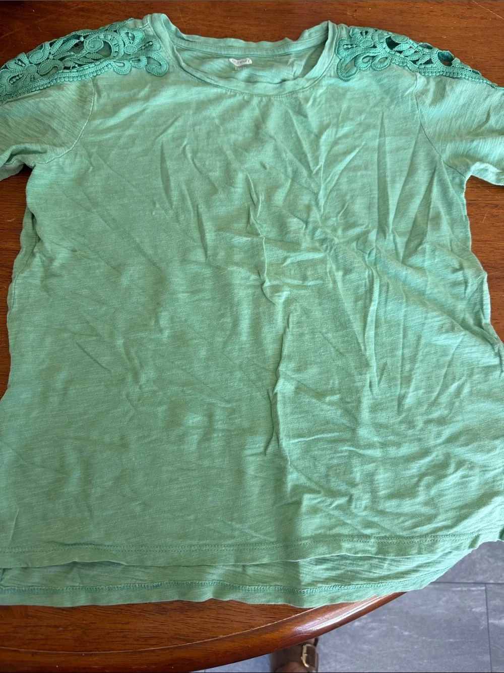 Old Navy Mint Green Short Sleeve Tee with Crochet Shoulder Detail